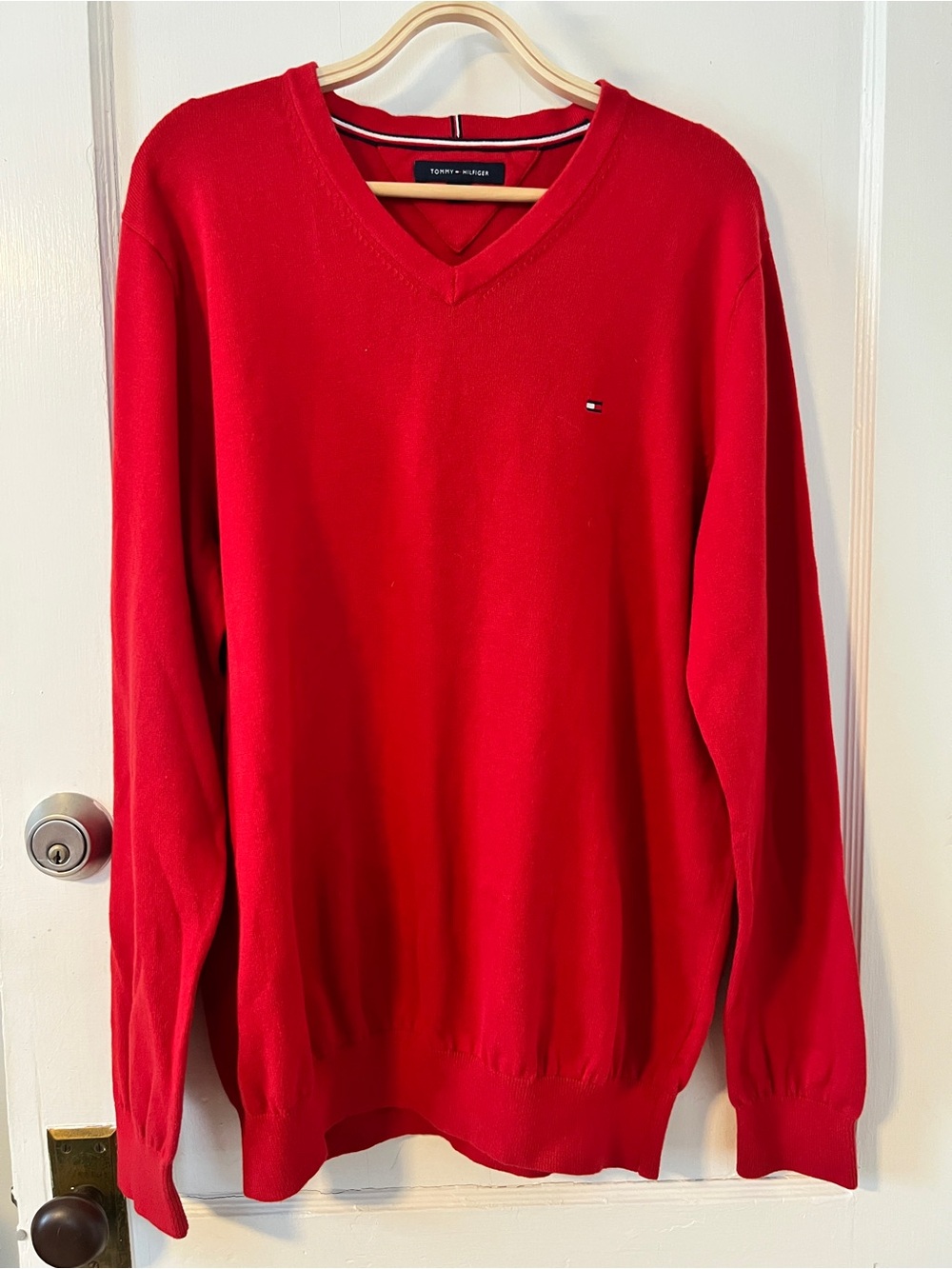 Classic American Tommy Hilfiger V-Neck Sweater Men's Bright Red XL - 4th of July